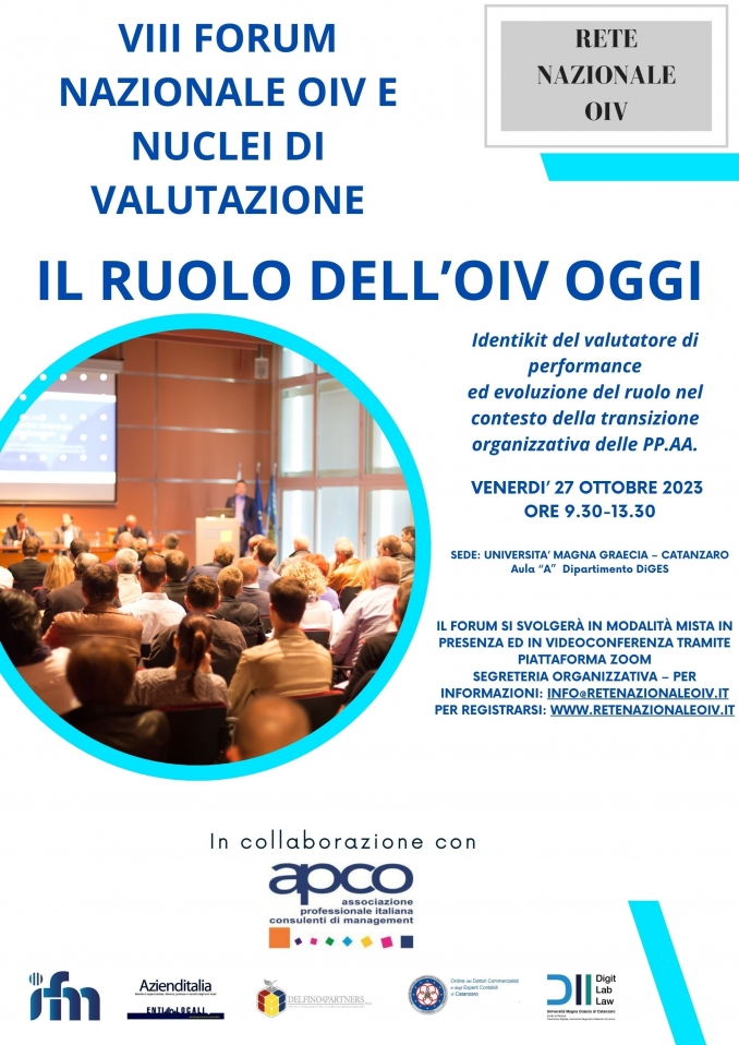 27 ottobre 2023 - VIII FORUM NAZIONALE OIV E NUCLEI DI VALUTAZIONE - Rete Nazionale OIV